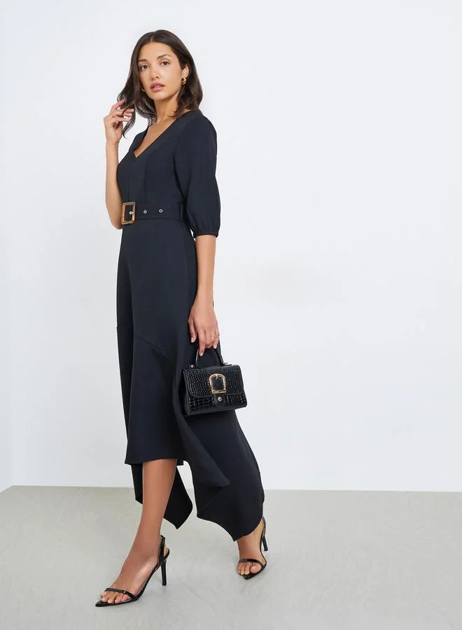 ستايلي فستان ميدي بحزام وحافة غير متماثلة