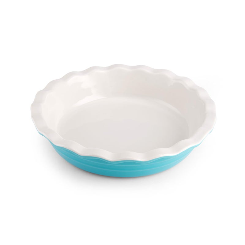 Farberware Bakers Advantage Durable Stoneware Ceramic Pie Dish Ideal for Making Sweet and Savory Dishes Heat Resistant 10 Inch Teal