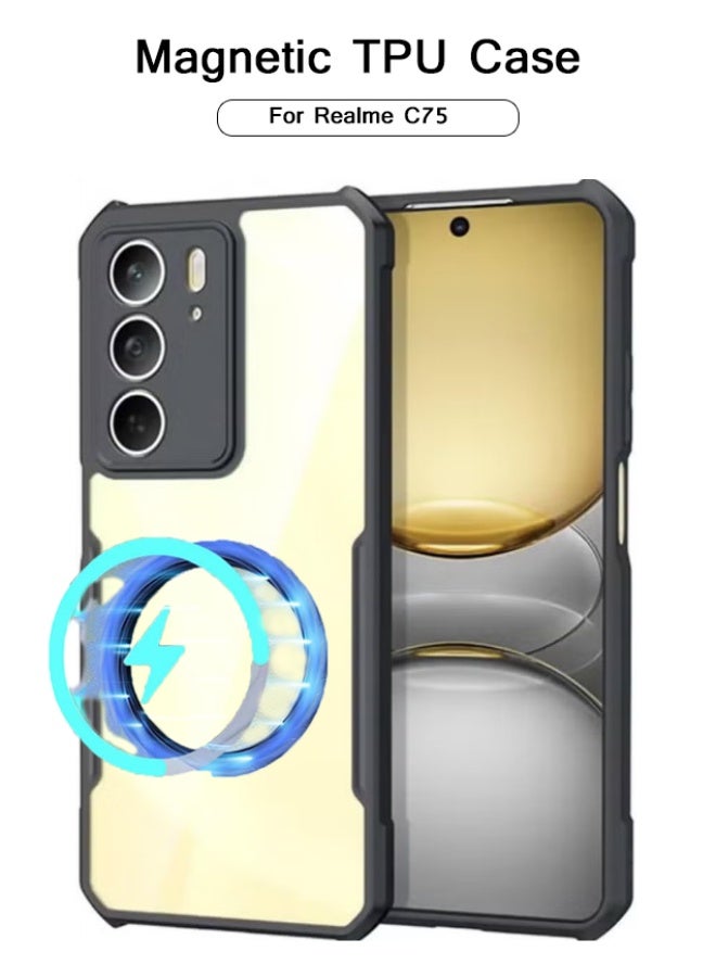 حافظة مغناطيسية لهاتف Realme C75 [متوافقة مع Magsafe] غطاء فائق النحافة حافة TPU ناعمة + ظهر أكريليك شفاف وسائد هوائية مقاومة للصدمات - Image 1