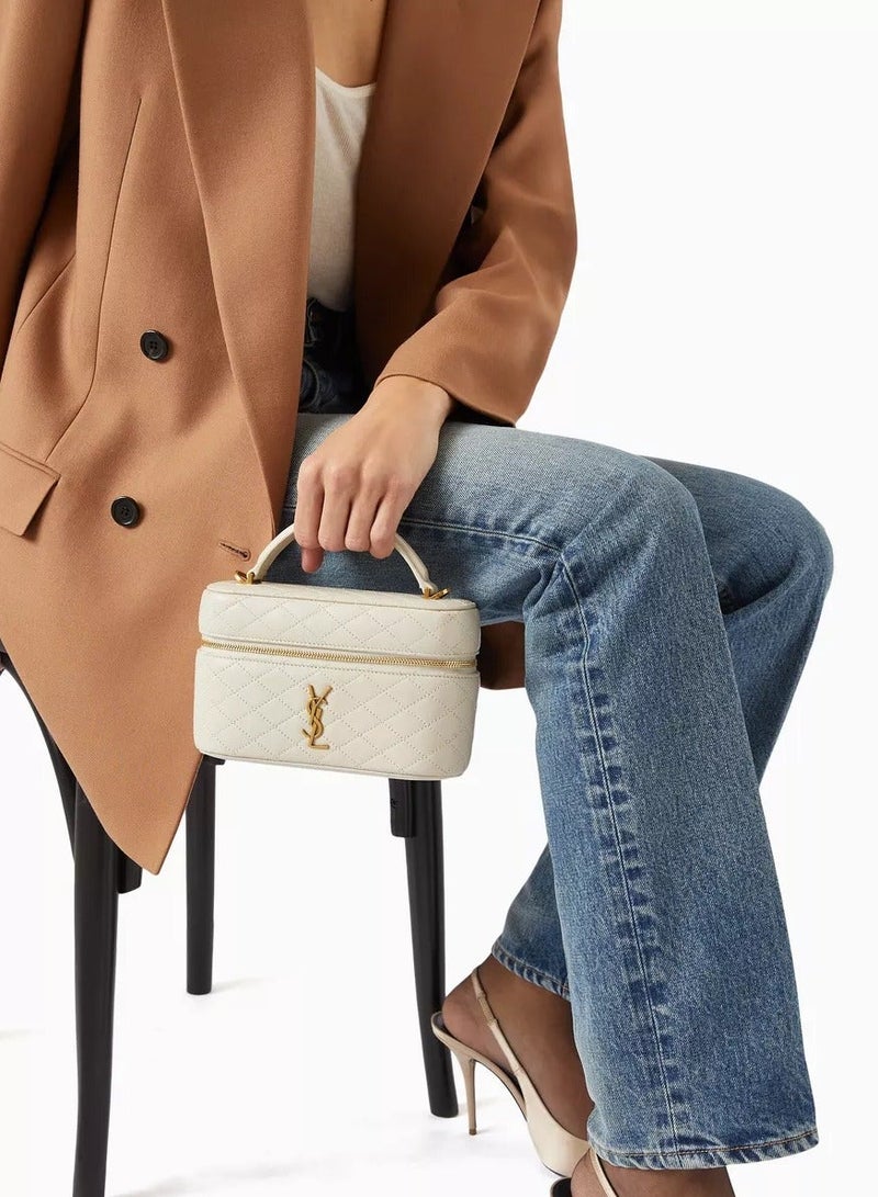 Yves Saint Laurent Luxury Gaby Mini Vanity Bag, Women's Travel Vanity Bag, Women's Tote Bag, Women's Hand Bag, Women's Shoulder Bag, Women's Cross Body Glossy-White - Image 3