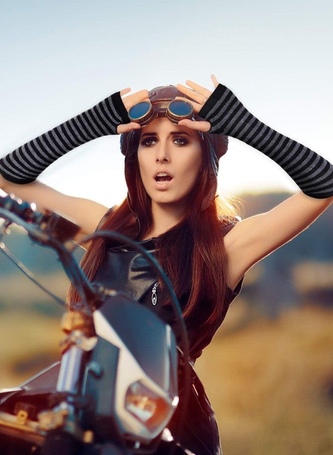 بيميمو 4 أزواج من أكمام تدفئة الذراع المحبوكة للنساء - قفازات طويلة بدون أصابع، بطول الكوع، مع فتحة للإبهام - شتوية (أسود، رمادي، أزرق، بني فاتح) - Image 3