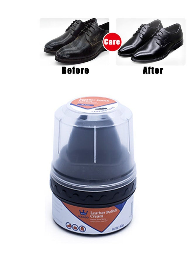 Aikanbo Leather Polish Cream, Self Shine Shoe Polish with Applicator Shoe Cream, Shoe Shine Sponge Kit, Shoe Shiner for Leather Boots and Shoes Care, Protects Leather from Scuffs and Scratches, Black, 40g - Image 1