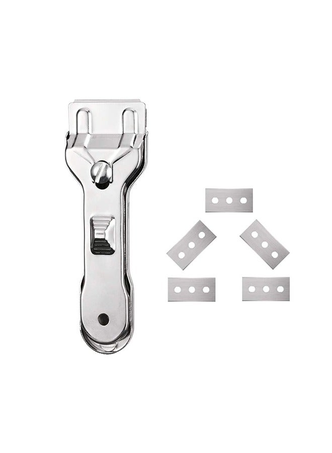 Stainless Steel Scraper Tool,Multi-Purpose Grout Stove Cleaner Cleaning Razor for Tough Stains(1 x Scraper & 5 x Blades)  - Image 1