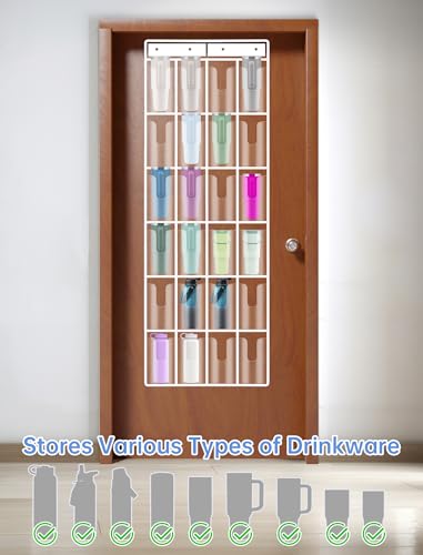 NiHome Clear 24 Pockets Door Hanging Water Bottle Organizer Compatible with 40oz Stanley Tumblers Hanging PVC Storage Holder With Hooks for Cups Mugs Foldable Large Capacity for Kitchen - Image 3