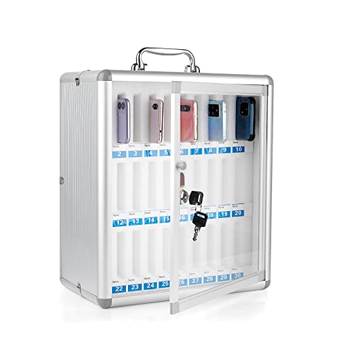 Ozzptuu 30 Slots Aluminum Alloy Pocket Chart Storage Cabinet for Cell PhonesWallMounted with a LockedCan be Carried by Hand 30 Slots Cabinet