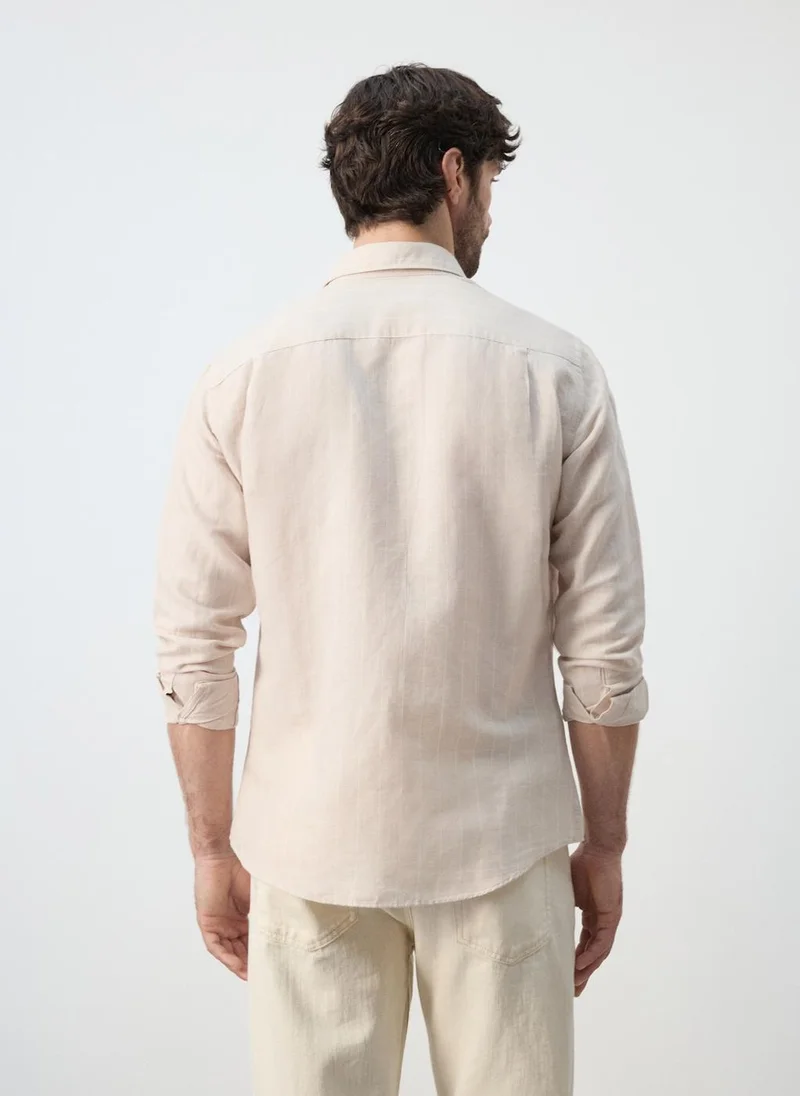 Mango Man Linen cotton slim fit striped shirt