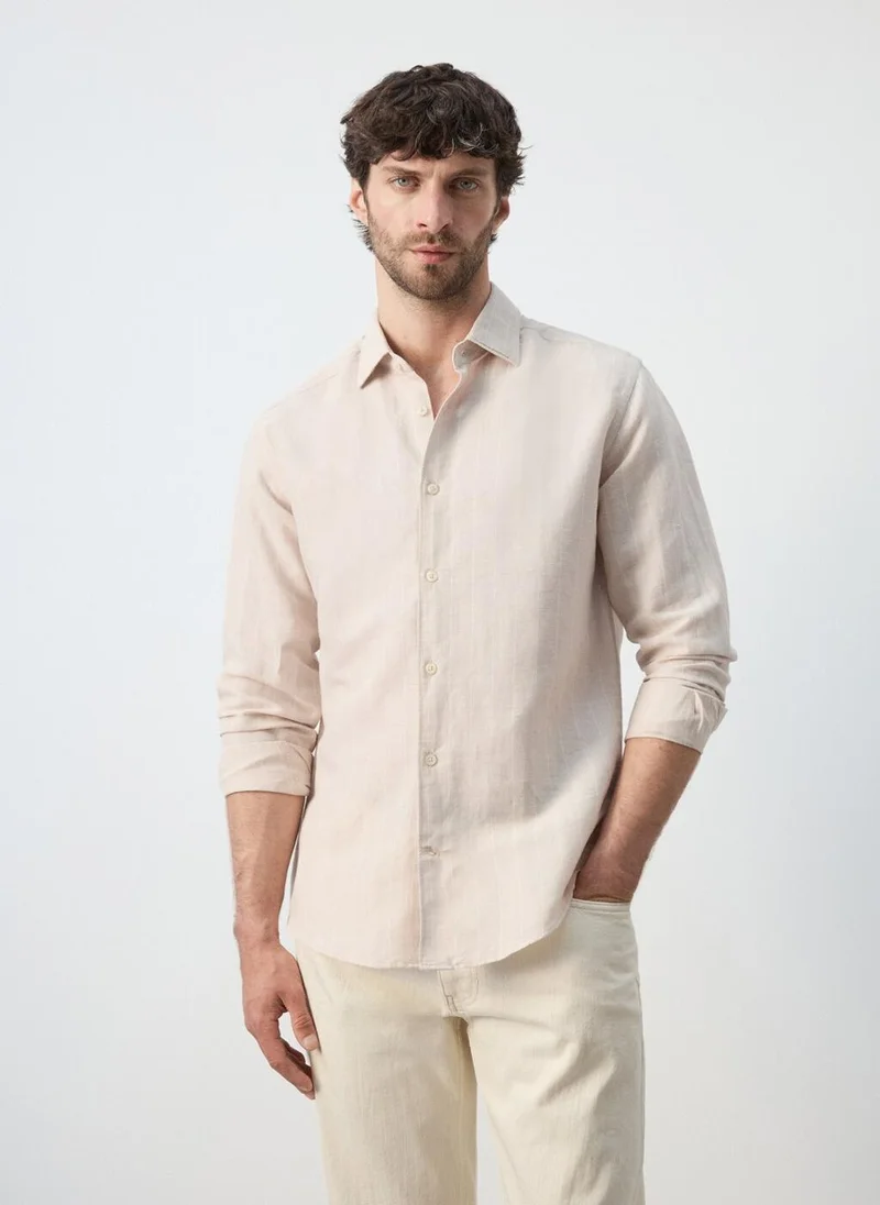 Mango Man Linen cotton slim fit striped shirt