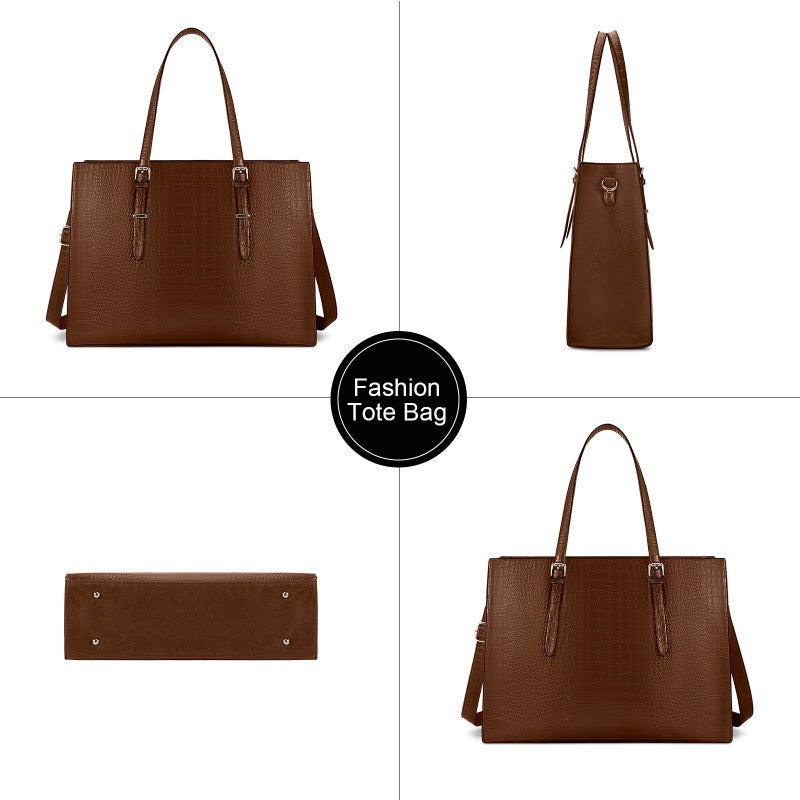 Lubardy Laptop Bag for Women 15.6 Inch Laptop Tote Bag Leather Classy Computer Briefcase for Work Waterproof Handbag Professional Shoulder Bag Women Business Office Bag Large Capacity Coffee - Image 5