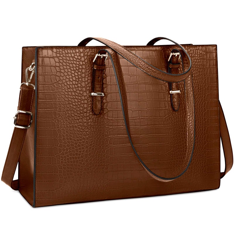 Lubardy Laptop Bag for Women 15.6 Inch Laptop Tote Bag Leather Classy Computer Briefcase for Work Waterproof Handbag Professional Shoulder Bag Women Business Office Bag Large Capacity Coffee - Image 1