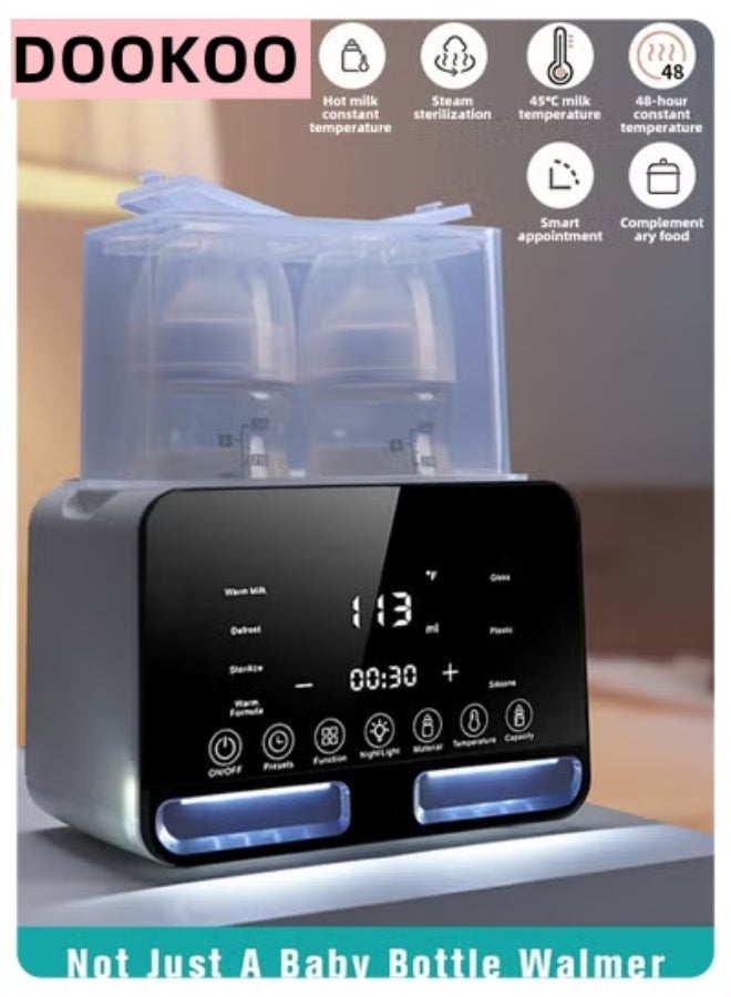 DOOKOO 9 In 1 Baby Bottle Warmer u0026 Sterilizer u0026 Electric Baby Food Makerr u0026 Milk Heater Defrost with Timer, Accurate Temperature Control, LCD Display, Night Light, Sterilizing, For Double Bottl - Image 1