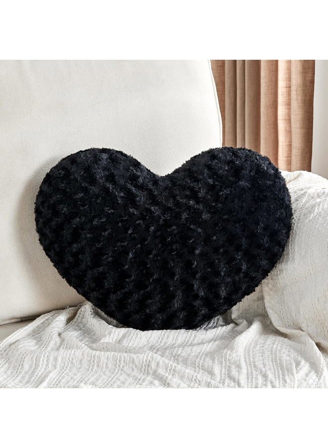 IREMATE Heart Pillow Black Throw Pillows, Soft and Fluffy Decorative Pillows for Bed Couch Chair, Cute Heart Shaped Room Decor for Valentine Anniversary Birthday Halloween Christmas (Small, 13"x10") - Image 1