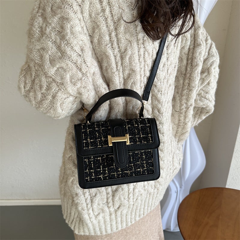 French-Style Personality Trendy Textured Bag For Women, New Trendy Houndstooth Handbag, Shoulder Crossbody Small Square Bag, White - Image 3
