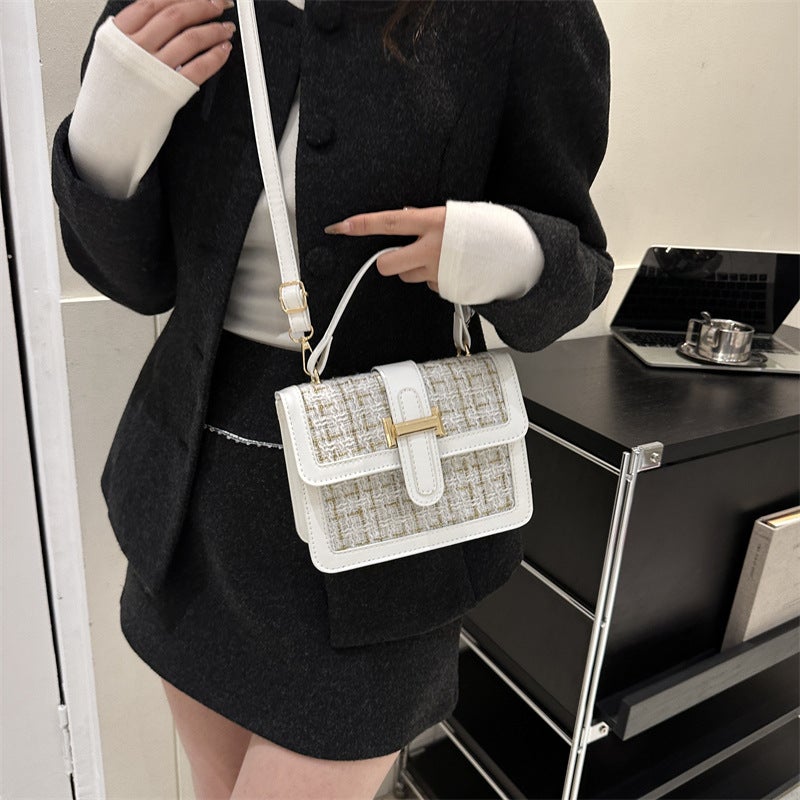 French-Style Personality Trendy Textured Bag For Women, New Trendy Houndstooth Handbag, Shoulder Crossbody Small Square Bag, White - Image 4
