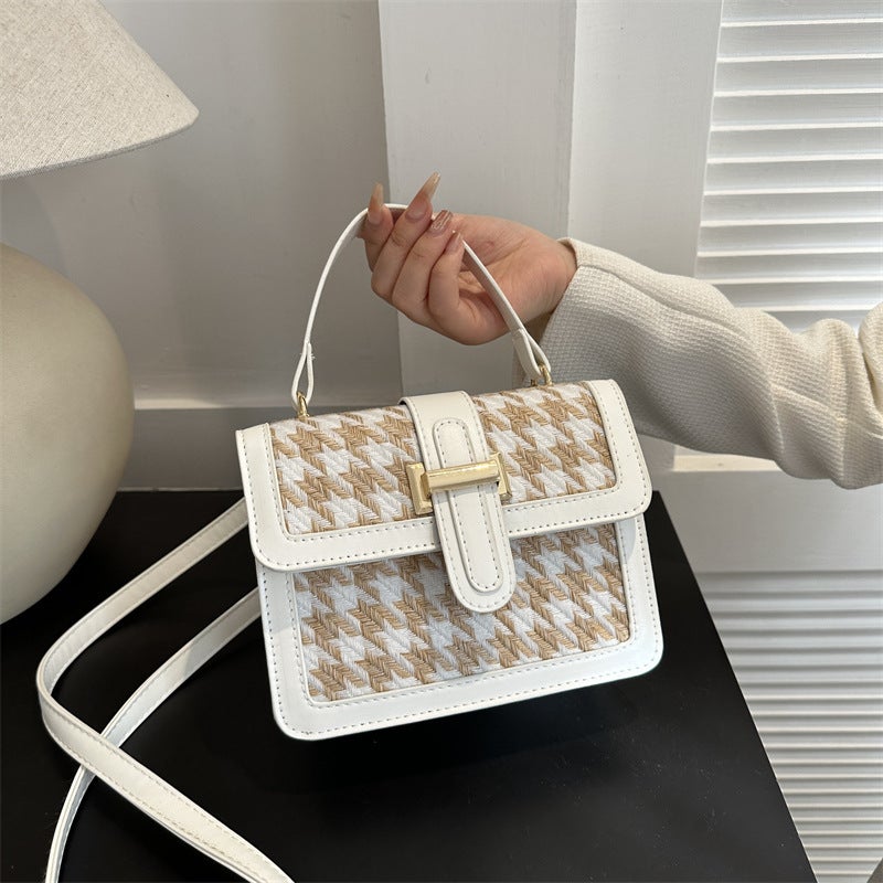 French-Style Personality Trendy Textured Bag For Women, New Trendy Houndstooth Handbag, Shoulder Crossbody Small Square Bag, White - Image 2