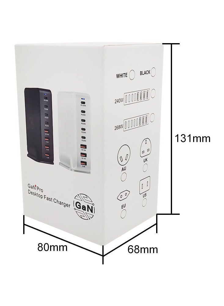 AROAQ 268W Gan USB Type C Fast Charger, Multiple Use 8 Ports PD QC4.0 Laptop Charger, Safe And Durable Desktop Charger Compatible for Macbook Pro/Air/Ipad Pro/Iphone, (268W British Standard, Black) - Image 4