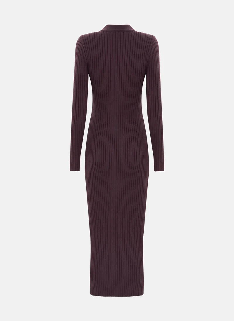 Lichi Rib-knit midi dress with triangular collar