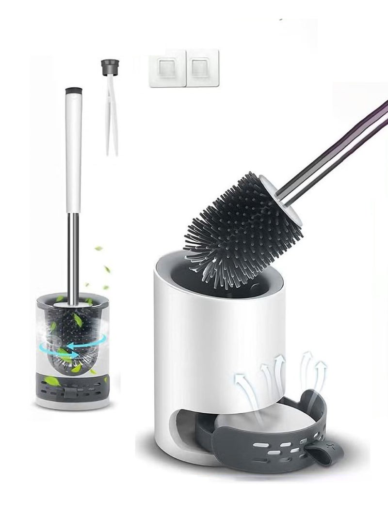 Relex Silicone Toilet Brush and Holder Set, Wall Mounted Toilet Cleaner Brush with Tweezers, Toilet Bowl Brush and Holder for Bathroom Organization  - Image 1