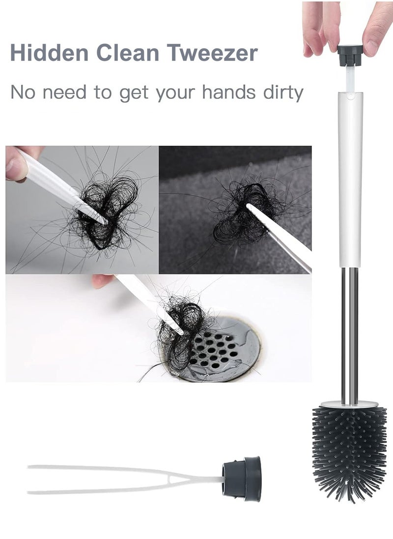 Relex Silicone Toilet Brush and Holder Set, Wall Mounted Toilet Cleaner Brush with Tweezers, Toilet Bowl Brush and Holder for Bathroom Organization  - Image 5
