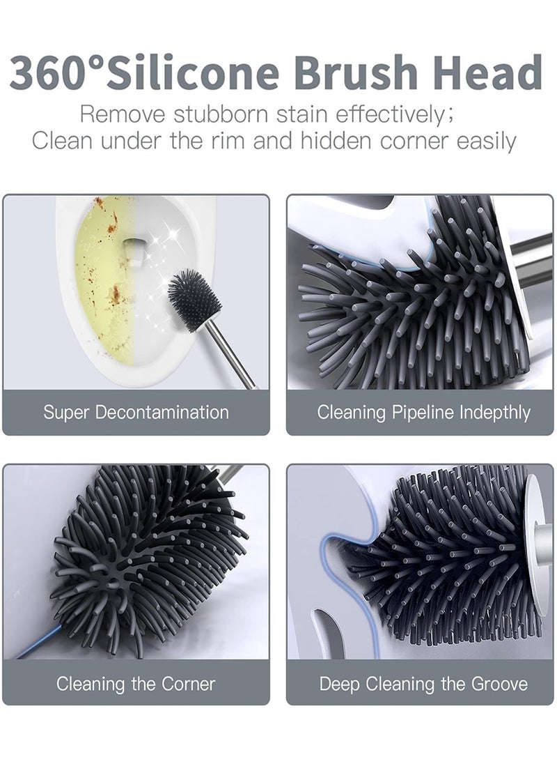 Relex Silicone Toilet Brush and Holder Set, Wall Mounted Toilet Cleaner Brush with Tweezers, Toilet Bowl Brush and Holder for Bathroom Organization  - Image 4