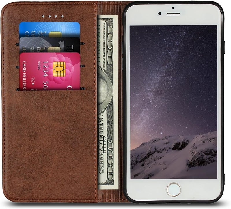 iCoverCase Gulf climate tested upgraded quality for iPhone 6/6s Wallet Case with Card Holder, PU Leather Magnetic Kickstand Feature Shockproof Protective Flip Cover Case - Dark Brown Occasional & permanent usable - Image 2