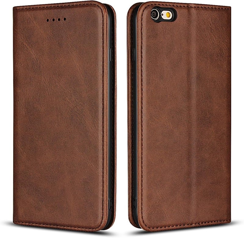 iCoverCase Gulf climate tested upgraded quality for iPhone 6/6s Wallet Case with Card Holder, PU Leather Magnetic Kickstand Feature Shockproof Protective Flip Cover Case - Dark Brown Occasional & permanent usable - Image 1
