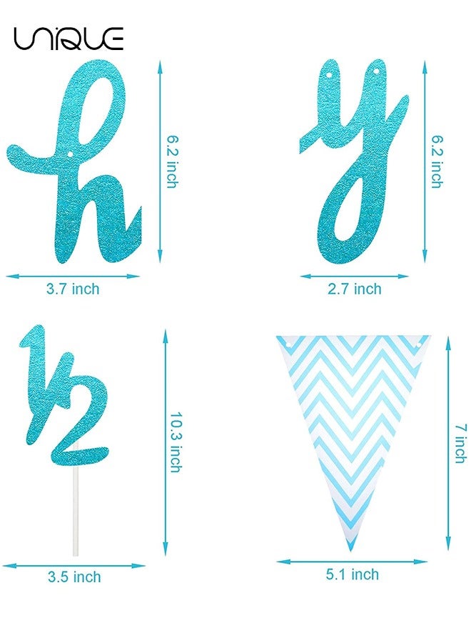 Unique 3 Pcs - 6 Months Banner Happy Birthday Banner Happy 1/2 Birthday Banner Glitter 1/2 Half Year Cake Topper Triangle Flag Banner for Half Year Baby Shower Birthday Party Decoration, Pre-strung (Blue)  - Image 2