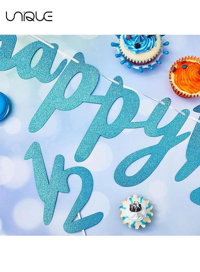 Unique 3 Pcs - 6 Months Banner Happy Birthday Banner Happy 1/2 Birthday Banner Glitter 1/2 Half Year Cake Topper Triangle Flag Banner for Half Year Baby Shower Birthday Party Decoration, Pre-strung (Blue)  - Image 3