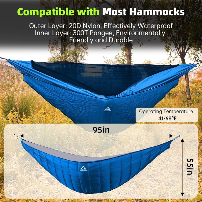 CROSSHIP Hammock Underquilt for Camping Hammock - Blue - Full Length Camping Quilt for Lightweight Soft Warm 3-4 Seasons 41-68°F, for Hiking Backpacking Traveling Beach (Hold Up to 500lbs) - Image 5