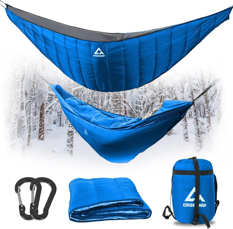 CROSSHIP Hammock Underquilt for Camping Hammock - Blue - Full Length Camping Quilt for Lightweight Soft Warm 3-4 Seasons 41-68°F, for Hiking Backpacking Traveling Beach (Hold Up to 500lbs) - Image 1
