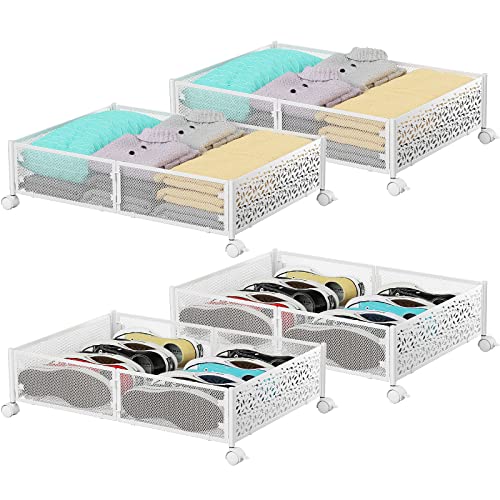 PHINOX Under Bed Storage, Under the Bed Storage Containers with Wheels, Under Bed Shoe Storage Organizer Drawer for Bedroom Clothes Shoes Blankets -4Pack - Image 1