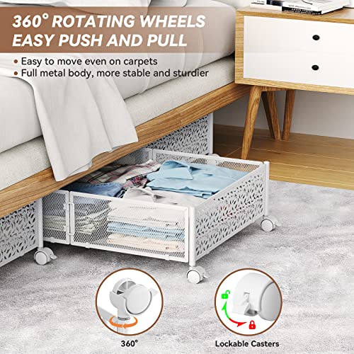 PHINOX Under Bed Storage, Under the Bed Storage Containers with Wheels, Under Bed Shoe Storage Organizer Drawer for Bedroom Clothes Shoes Blankets -4Pack - Image 4