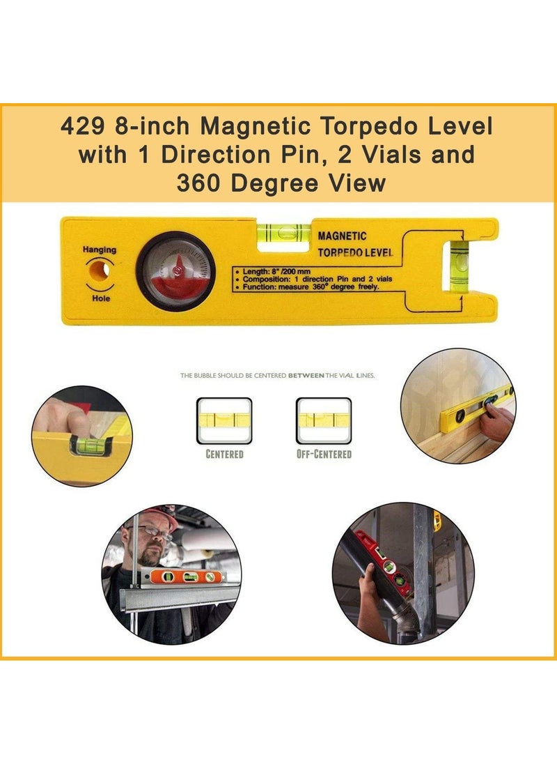 Truznet 8INCH MAGNETIC TORPEDO LEVEL WITH 1 DIRECTION PIN 2 VIALS AND 360 DEGREE VIEW  - Image 2