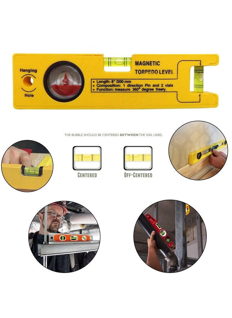Truznet 8INCH MAGNETIC TORPEDO LEVEL WITH 1 DIRECTION PIN 2 VIALS AND 360 DEGREE VIEW  - Image 4