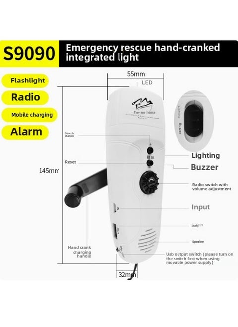Hand-cranked Power-generating Flashlight Emergency Self-generating With Radio Function Lamp Household Charging Super Long Standby Disaster Prevention-Color:9090 Hand Flashlight