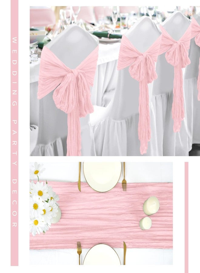 YMHPRIDE 12 Pack Cheesecloth Table Runner 20 x 120 inch Cheese Cloth Table Runner Bulk,Romantic Boho Sheer Gauze Fabric Table Runners for Wedding Reception,Party,Bridal Shower Table Decor(Light Pink) - Image 5