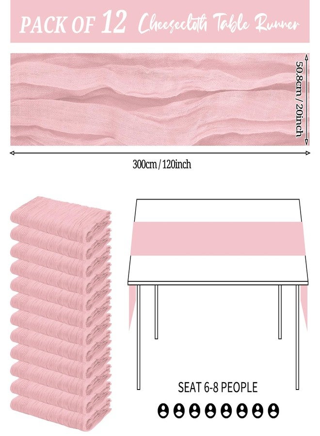 YMHPRIDE 12 Pack Cheesecloth Table Runner 20 x 120 inch Cheese Cloth Table Runner Bulk,Romantic Boho Sheer Gauze Fabric Table Runners for Wedding Reception,Party,Bridal Shower Table Decor(Light Pink) - Image 2