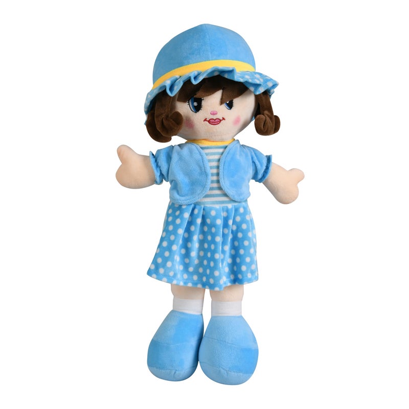 Fun4you 50 cm Soft Doll with Blue Dress & Hat | Plush Rag Doll Toy for Girls | Cute Stuffed Doll Gift for Kids Birthday, Baby Shower & Playtime - Image 5