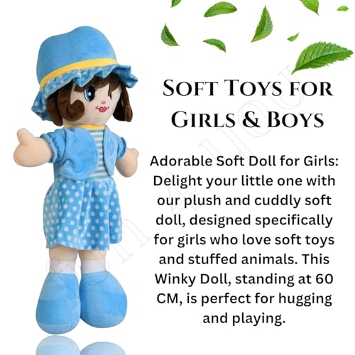 Fun4you 50 cm Soft Doll with Blue Dress & Hat | Plush Rag Doll Toy for Girls | Cute Stuffed Doll Gift for Kids Birthday, Baby Shower & Playtime - Image 4
