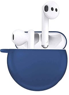 Silicone Case Cover for Huawei FreeBuds 3 with Carabiner, Anti-Shock Full Protection, Charging Port Accessibility - Blue