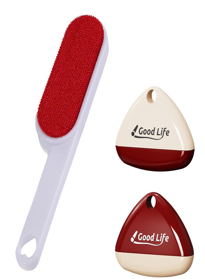 AMUSCHAT 1PCS Double-Sided Lint Brush & 2PCS Reusable Sticky Lint Rollers - Pet Hair, Dust Remover for Clothes, Furniture, Sofas, Beds - Portable, Washable, Travel-Friendly, Triangular Design with Cover - Image 1