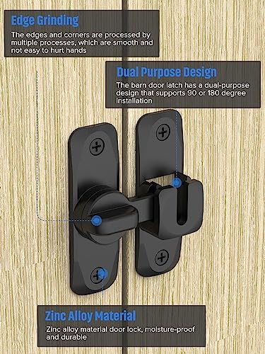 MeBantoo 90/180 Degree Flip Barn Door Lock, Protect Privacy - Security Sliding Door Latch, Small Gate Latches Hardware for Barn, Garden, Bathroom, Cabinet, Window (Black-1PC) - Image 5