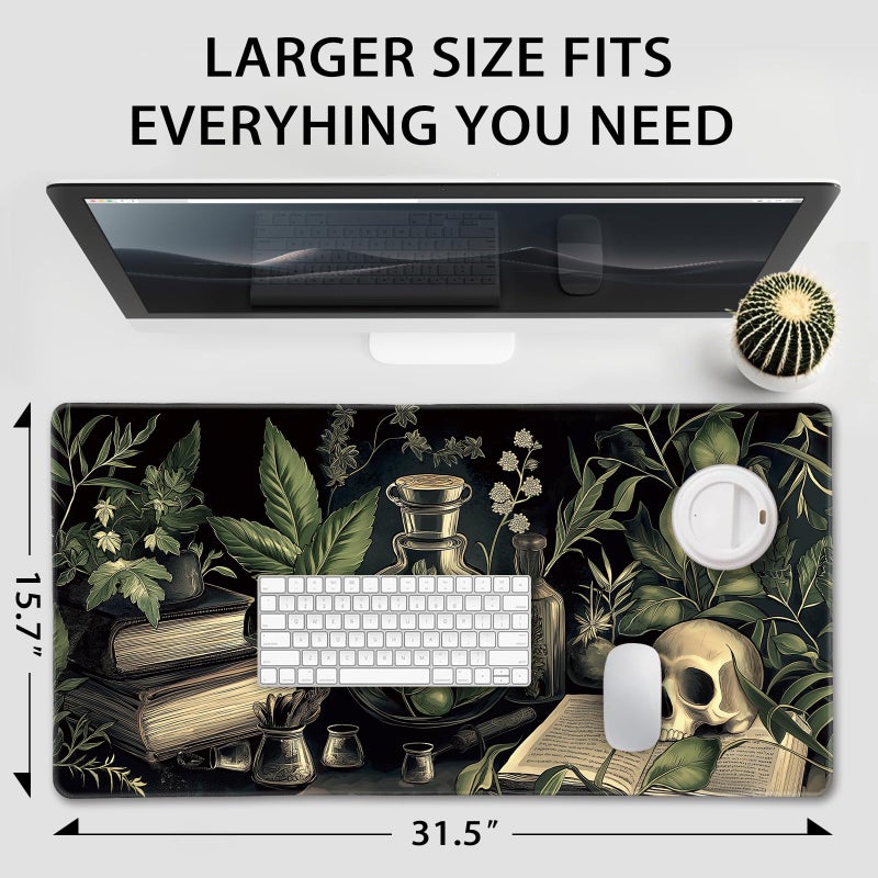 Mcapirivo Gothic Dark Botanical Large Gaming Mouse Pad 31.5"x15.7"ï½œXXL Desk Mat, Non-Slip Rubber Base & Stitched Edges - Extended Waterproof Mousepad for PC/Laptop/Office/Home Decor - Image 4
