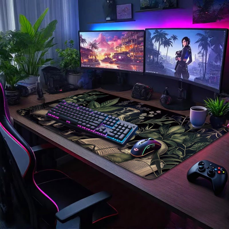 Mcapirivo Gothic Dark Botanical Large Gaming Mouse Pad 31.5"x15.7"ï½œXXL Desk Mat, Non-Slip Rubber Base & Stitched Edges - Extended Waterproof Mousepad for PC/Laptop/Office/Home Decor - Image 2