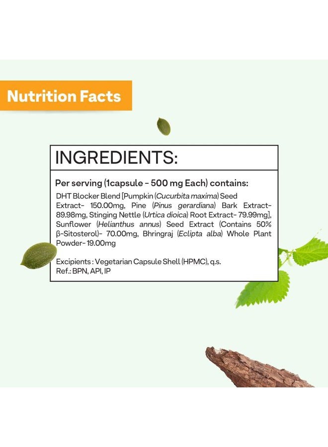 OZiva Plant Based DHT Blocker (With Stinging Nettle, Beta Sitosterol, Pumpkin Seed, Pine Bark) for Hairfall Control & Follicle Stimulation, 60 Capsules - Image 4