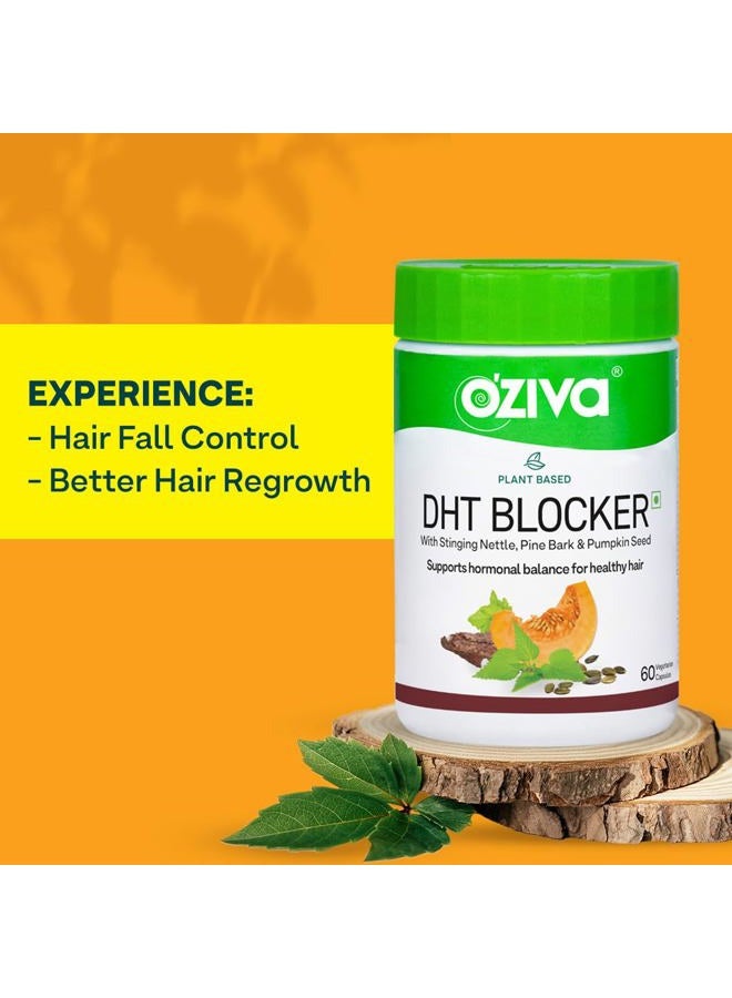 OZiva Plant Based DHT Blocker (With Stinging Nettle, Beta Sitosterol, Pumpkin Seed, Pine Bark) for Hairfall Control & Follicle Stimulation, 60 Capsules - Image 2