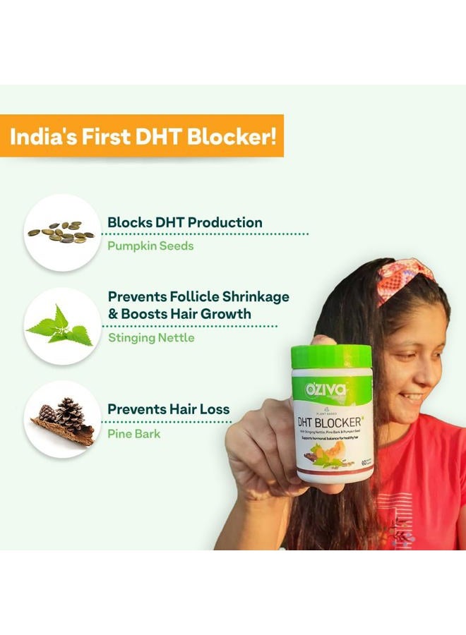 OZiva Plant Based DHT Blocker (With Stinging Nettle, Beta Sitosterol, Pumpkin Seed, Pine Bark) for Hairfall Control & Follicle Stimulation, 60 Capsules - Image 3