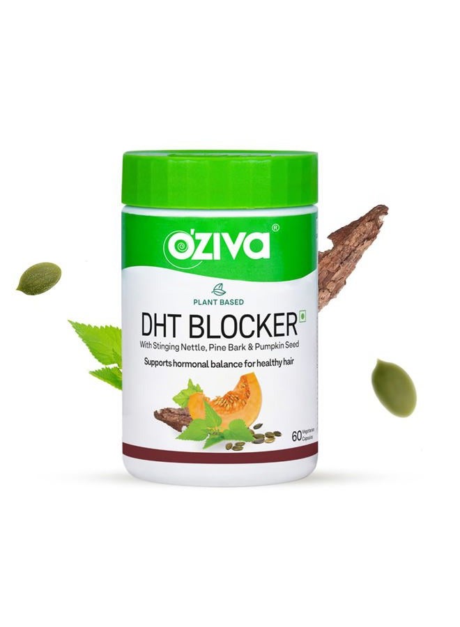 OZiva Plant Based DHT Blocker (With Stinging Nettle, Beta Sitosterol, Pumpkin Seed, Pine Bark) for Hairfall Control & Follicle Stimulation, 60 Capsules - Image 1