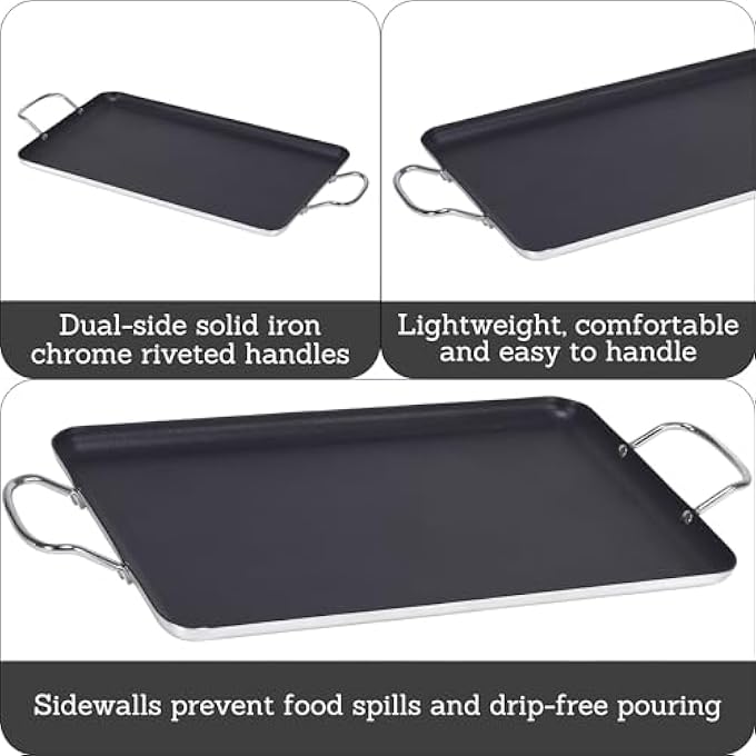 Imusa Usa Nonstick Stovetop Double Burner Griddle With Metal Handles 17Inch Black - Image 3