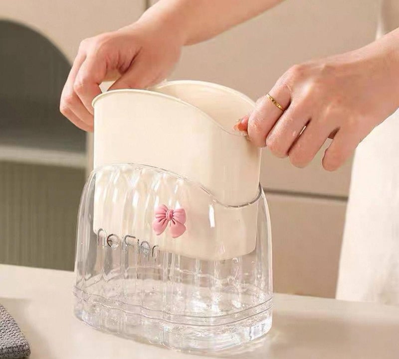 Generic Elegant Kitchen Acrylic Cutlery Strainer with Bow Design, Clear Transparent Storage Container, Modern Style Utensil Holder .rom