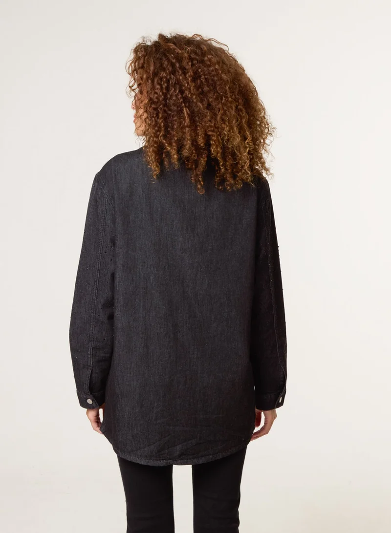 بلو فانيلا قميص جينز بأكمام طويلة